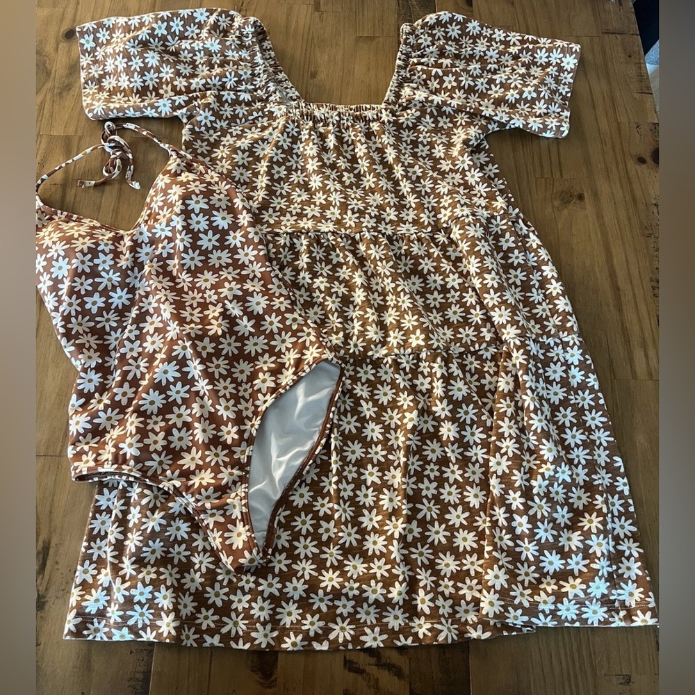 Rylee Cru Women Swim Suit + Dress Combo Brown Floral. Good Condition